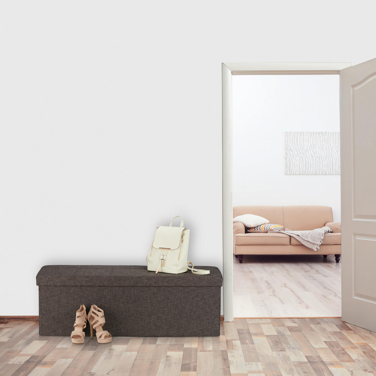 SITZBANK - Braun, Holzwerkstoff/Textil (114/38.5/37.5cm) - Relaxdays