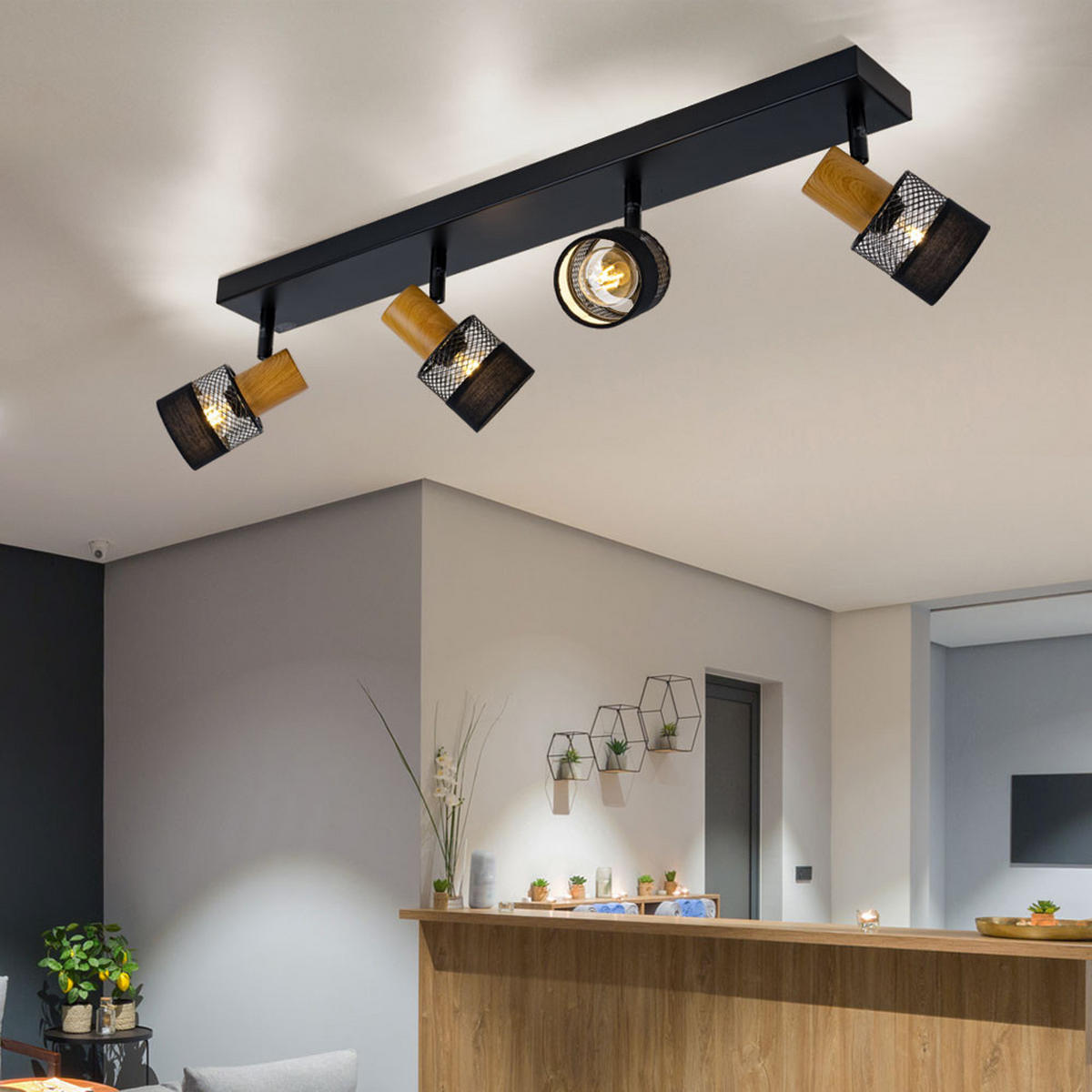 LED DECKENLEUCHTE Holzoptik Braun - Schwarz, Holz (78.5/8/17cm)