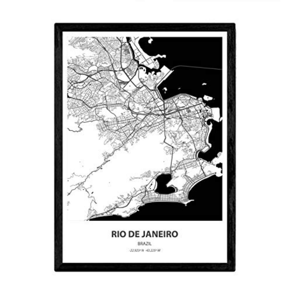 POSTER Rio De Janeiro - Brasilien A4 Schwarzer Rahmen - Schwarz, Papier (29.7/5/21cm) - Nacnic