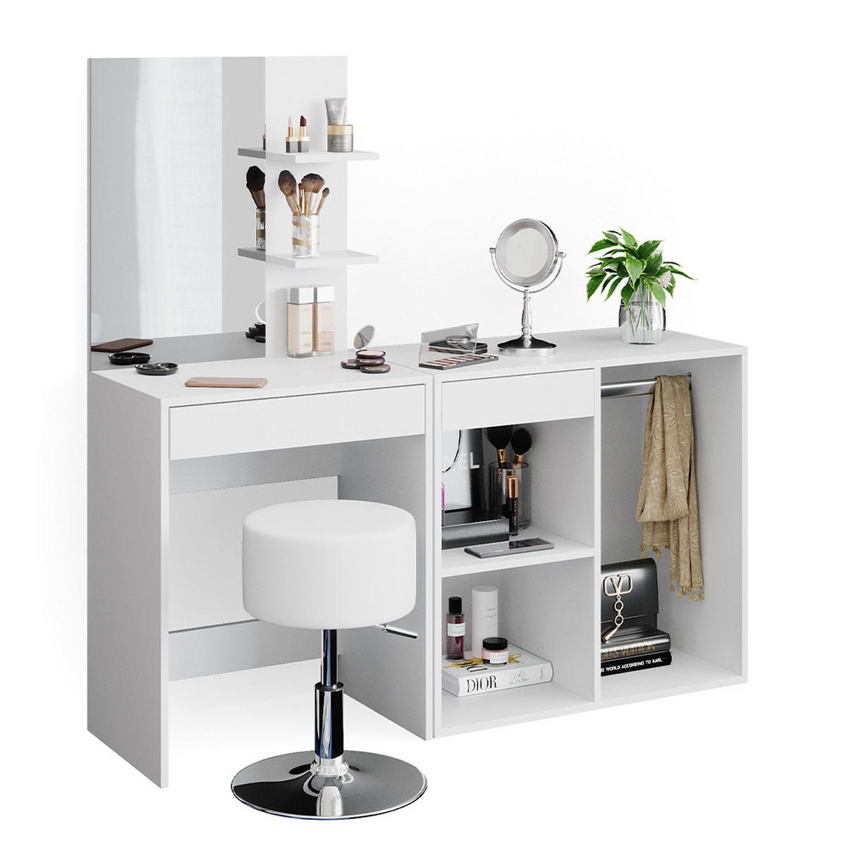 SCHMINKTISCH Isabelle Weiß 60 cm mit Hocker - Weiß, Holzwerkstoff (60/140/40cm) - Vicco