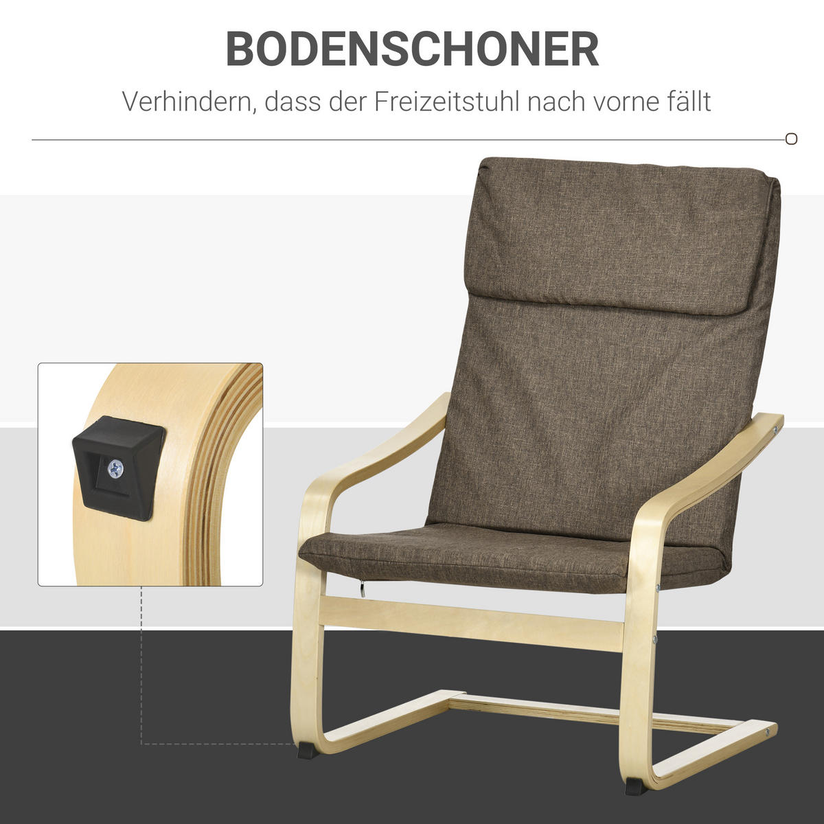 SESSEL mit Kopfstütze und Armlehnen, Bezug in Leinenoptik, Holzgestell, Braun - Braun, Kunststoff (79/98/65cm) - HOMCOM