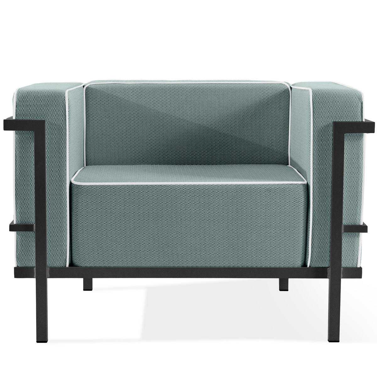 GARTENLOUNGE-SET TRIGLO 1x Tisch, 2x Sessel, 1x Sofa 3-Sitzer, 4-tlg., Modern, Dunkelgrau - Dunkelgrün/Dunkelgrau, Glas/Textil - KONSIMO®