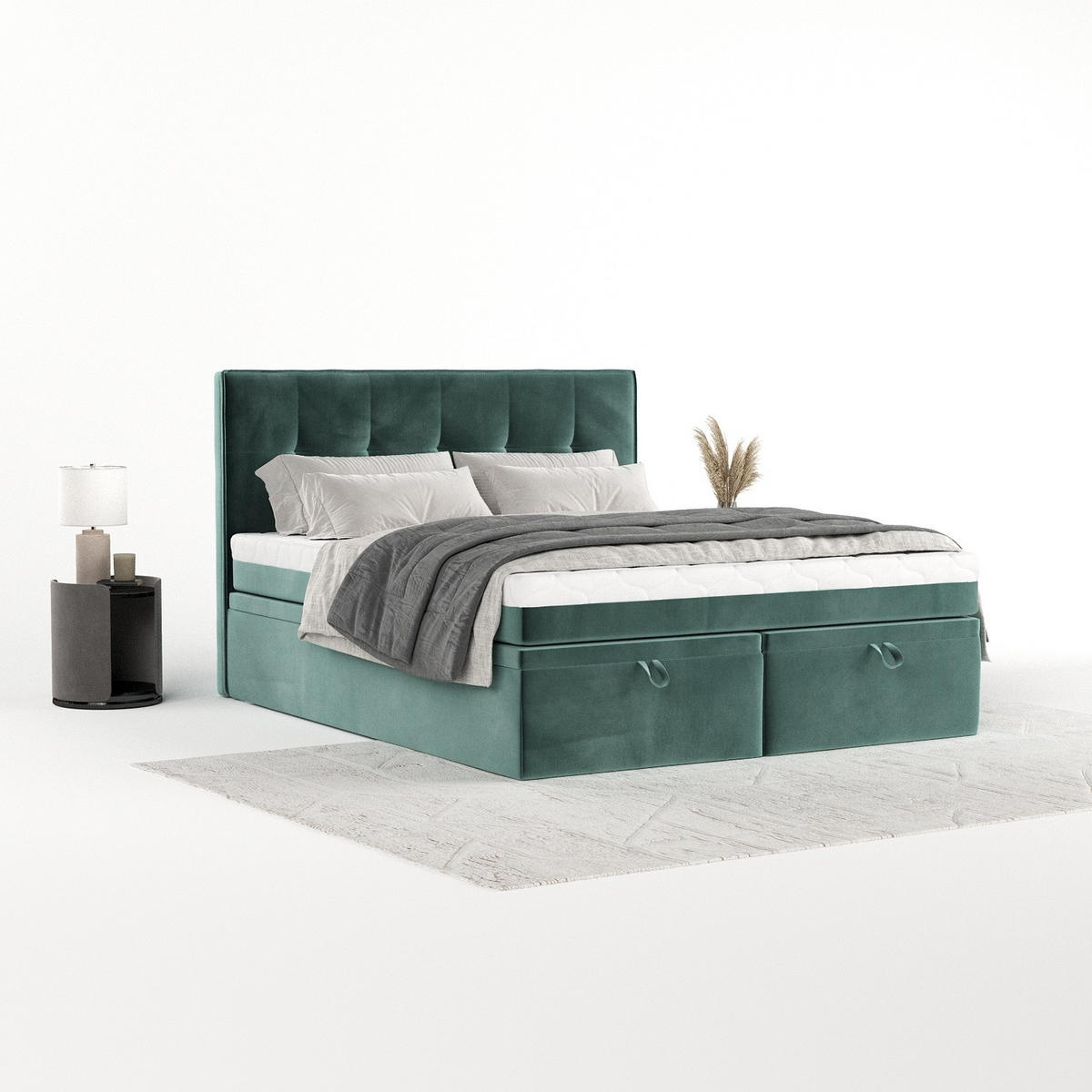 BOXBETT Arivo 160/200 cm Türkis im Kronos Stoff - Türkis/Schwarz, Holz/Holzwerkstoff (160/200cm) - AltaBeds