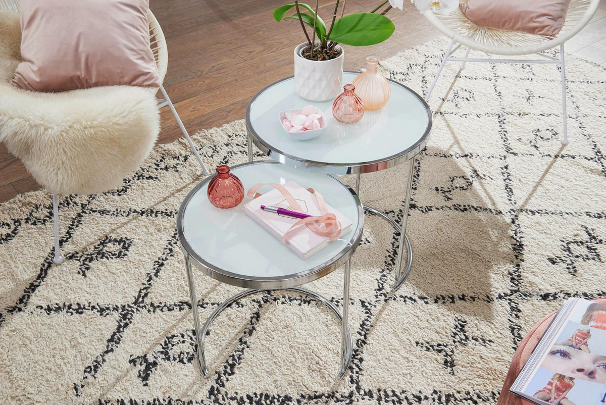 COUCHTISCH Set – Rund Glas 2-teilig mit Stauraum platzsparend - Silberfarben, Glas/Metall (50/50/50cm) - KADIMA DESIGN