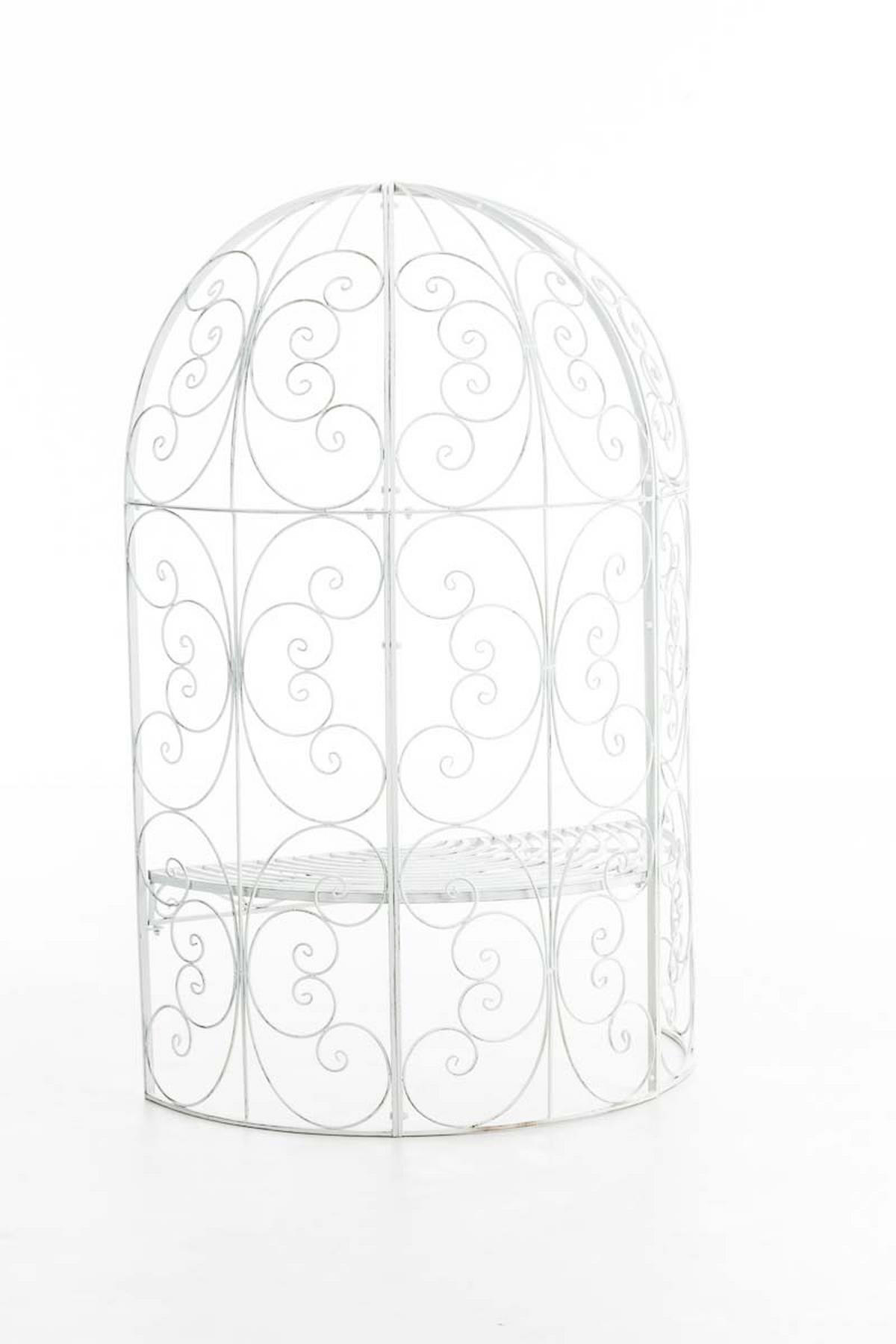 HALBPAVILLON mit Sitzbank Boston Metall Antik weiß Gartenbank - Weiß, Metall (120/178/58cm) - DELUKE