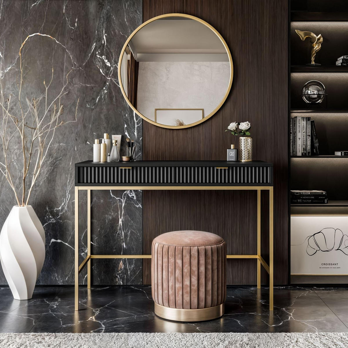 KONSOLENTISCH CORTADO GOLD T104 SCHWARZ - Schwarz, Holzwerkstoff (50/104/78cm) - Lookway