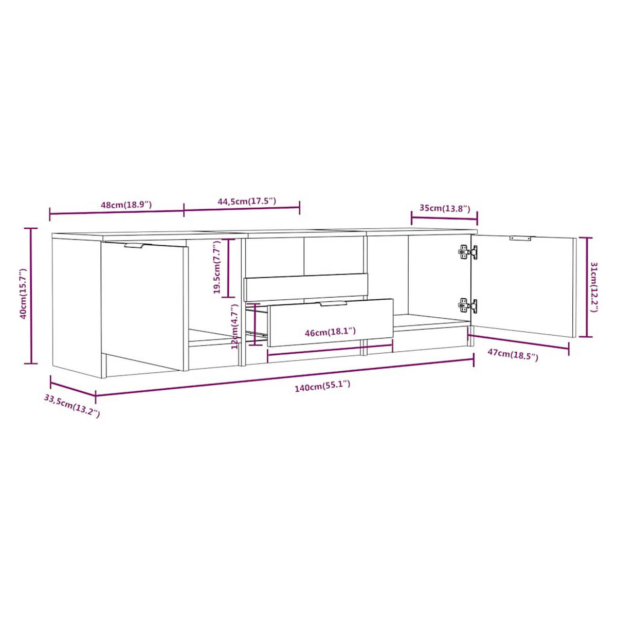 TV-SCHRANK Weiss 140/35/40 Cm Holzwerkstoff - Weiß, Holzwerkstoff (35/40/140cm) - vidaXL