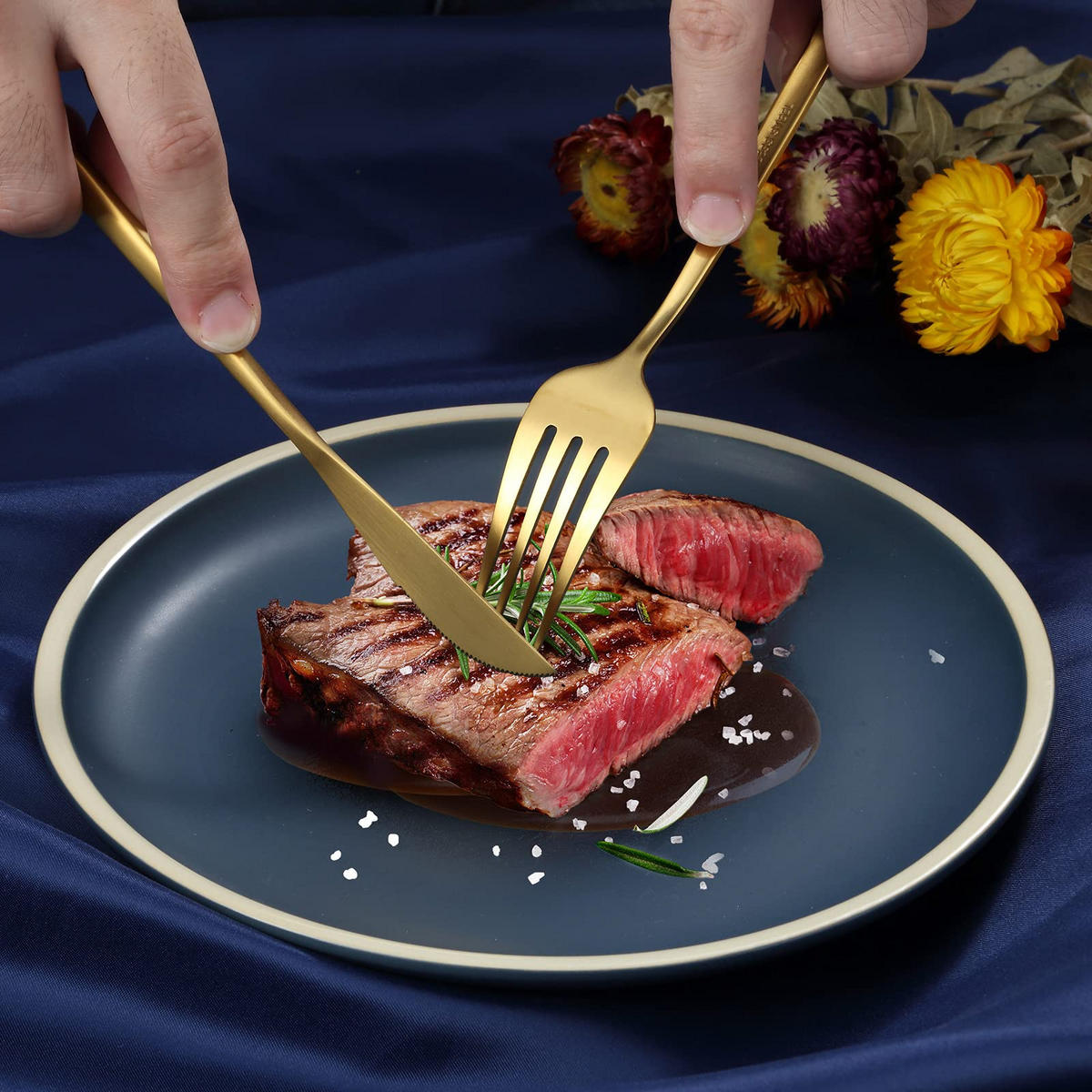 BESTECKSET 6 Personen 30-teilig Edelstahl, Spülmaschinenfest - Goldfarben, Metall - Kaket