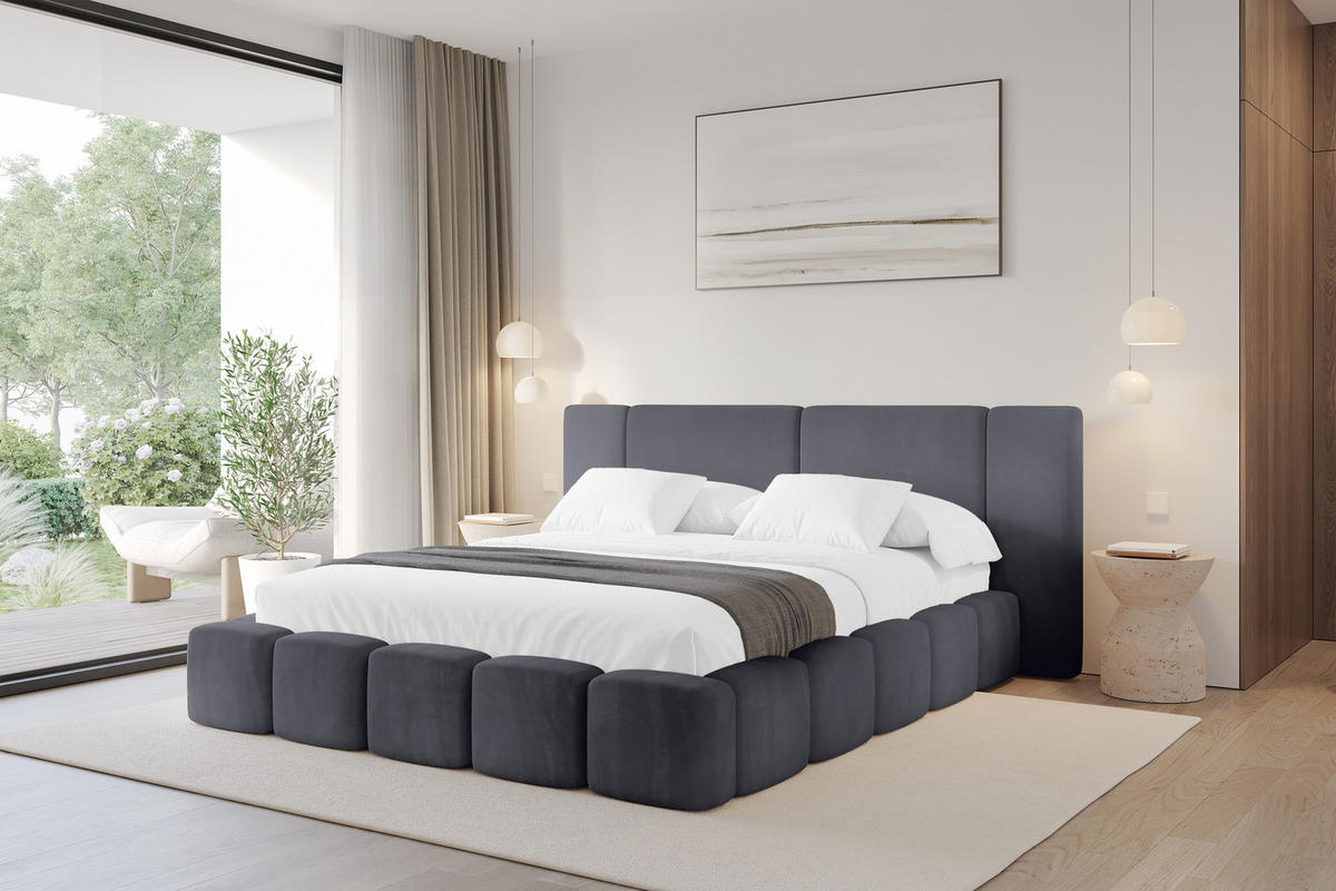 POLSTERBETT mit Bettkasten und Lattenrost, Bett mit Matratze H3/H4 - NILO 140x200 Dunkelgrau - Dunkelgrau, Holzwerkstoff/Textil (140/200cm) - ALTDECOR