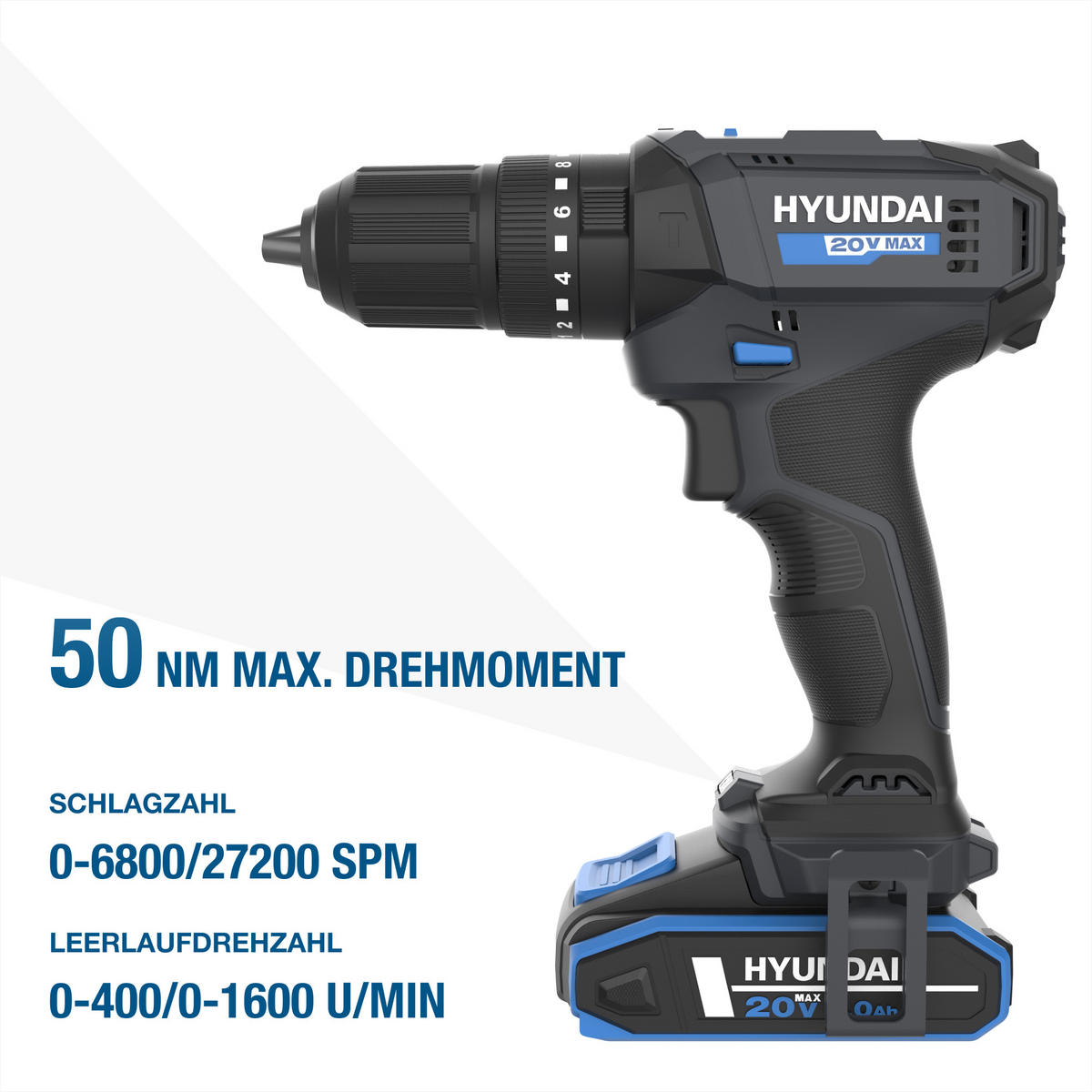 AKKU-SCHLAGBOHRSCHRAUBER 20V, 50 Nm – Set inkl. Akku, Ladegerät & 75-teiligem Zubehör - Blau, Kunststoff (39/30/13cm) - HYUNDAI