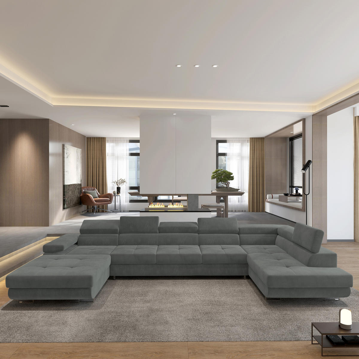 ROHOVÁ SEDAČKA TORIVA šedá - šedá/stříbrná, kov/dřevo (418/202cm) - MASSENO