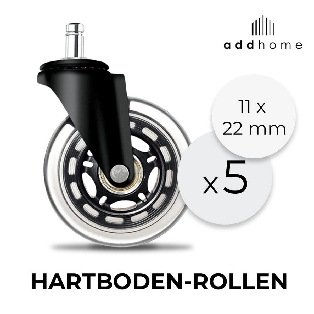 HARTBODEN-ROLLEN11X22 mm 5 Stück - Schwarz, Kunststoff/Metall (35/100/73cm) - addhome