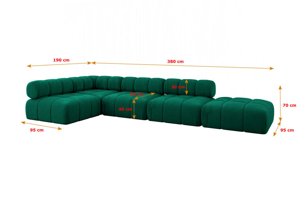 ECKSOFA modulares Sofa Favio-L2 - 380x190x70 cm Dunkelgrün Velours - Dunkelgrün, Holzwerkstoff/Textil (380/190cm) - ALTDECOR