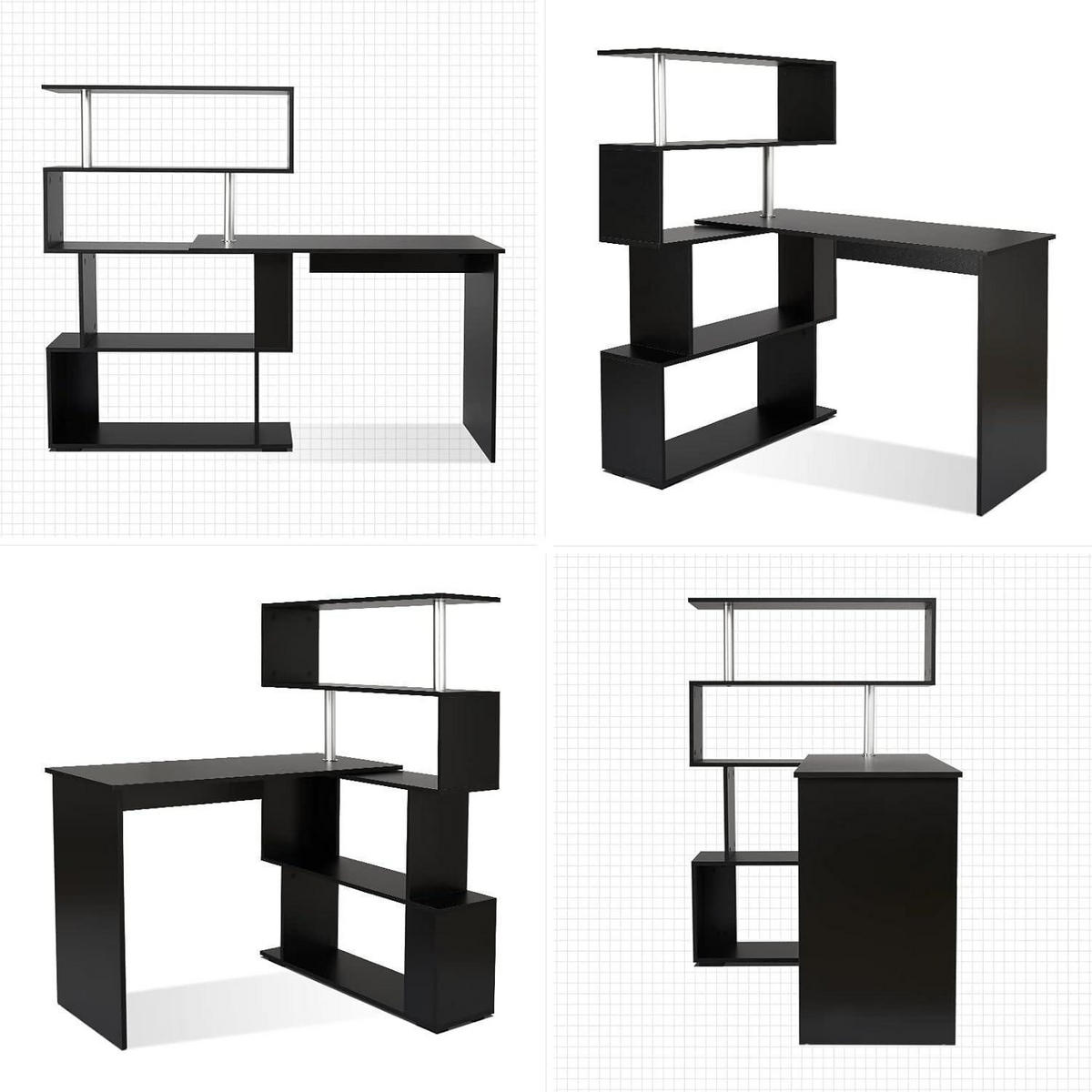 COMPUTERTISCH L-förmig mit drehbarem Bücherregal Schwarz 157 x 45 x 130,5 cm - Schwarz, Holzwerkstoff (45/157/130.5cm)