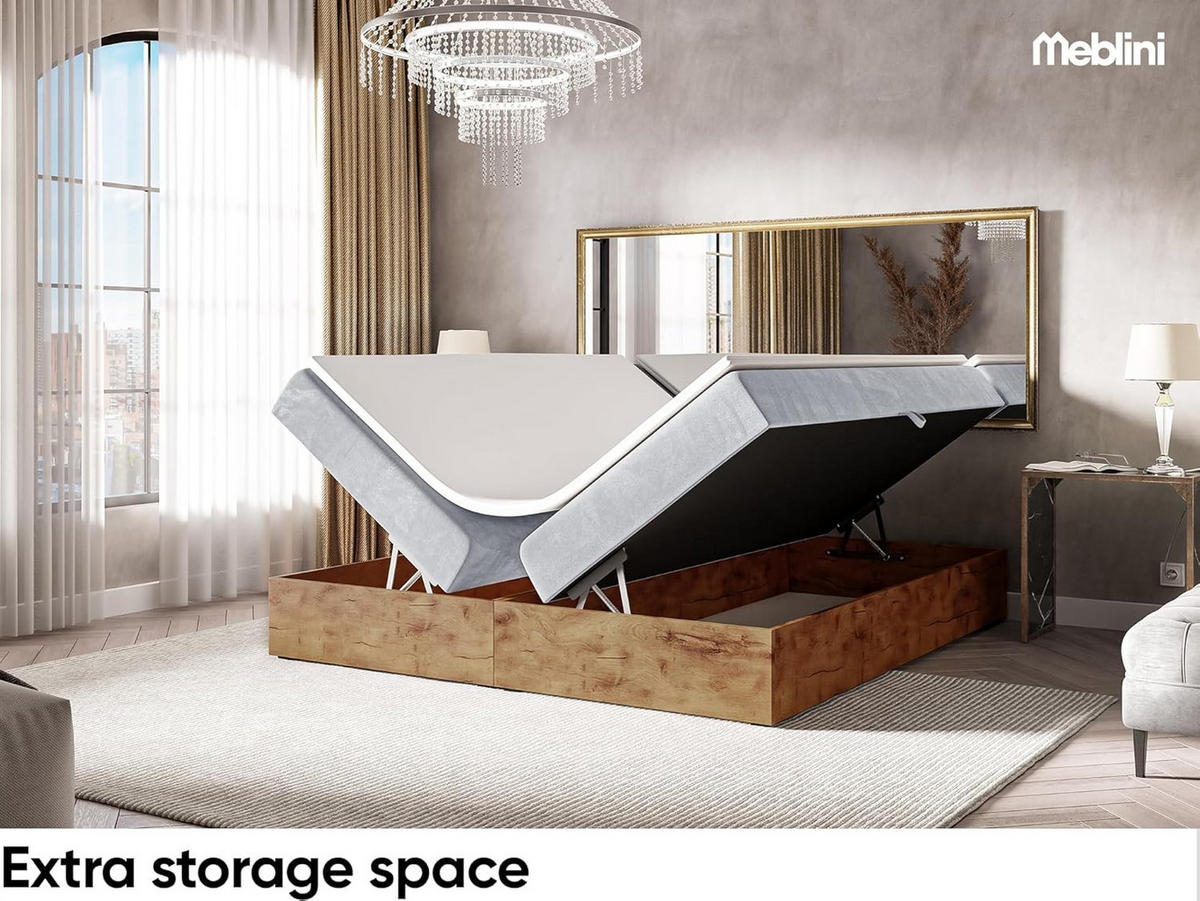 BOXSPRINGBETT LOFTY BOX - Hellgrau, Holzwerkstoff (200/220cm) - Meblini