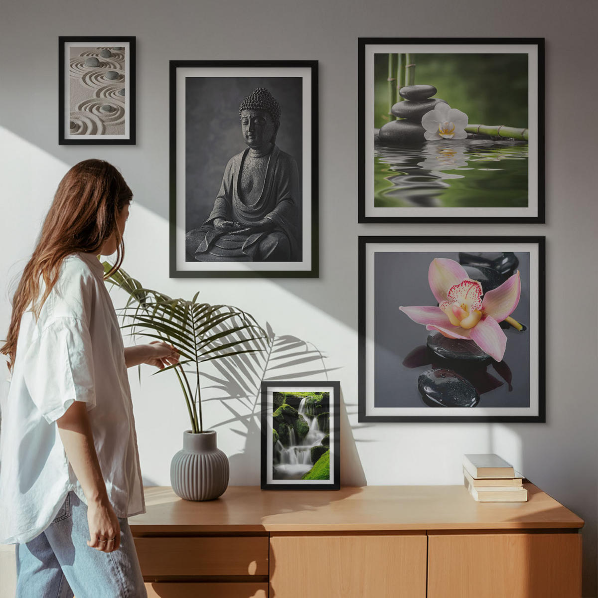 WANDBILDER 5er-Set - 50x50 cm & 20x30 cm & 40x60 cm Schwarzer Rahmen - Red Accents London - Schwarz, Kunststoff (40/60cm) - ArtPrintCave