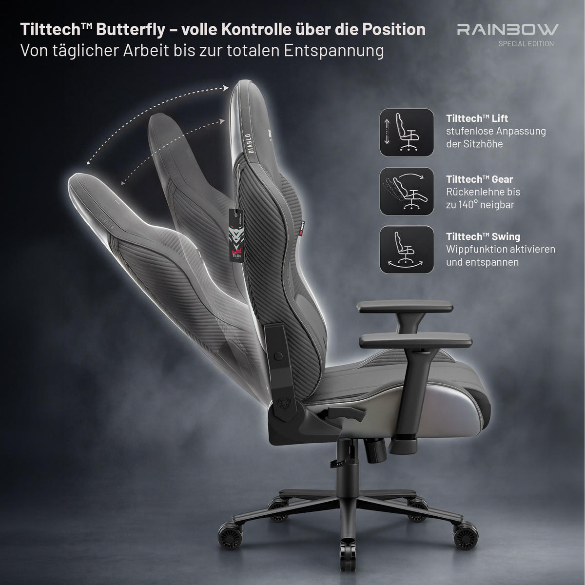 GAMINGSTUHL X-Horn 2.0. - Grau, Textil (74/122/53cm) - Diablo Chairs