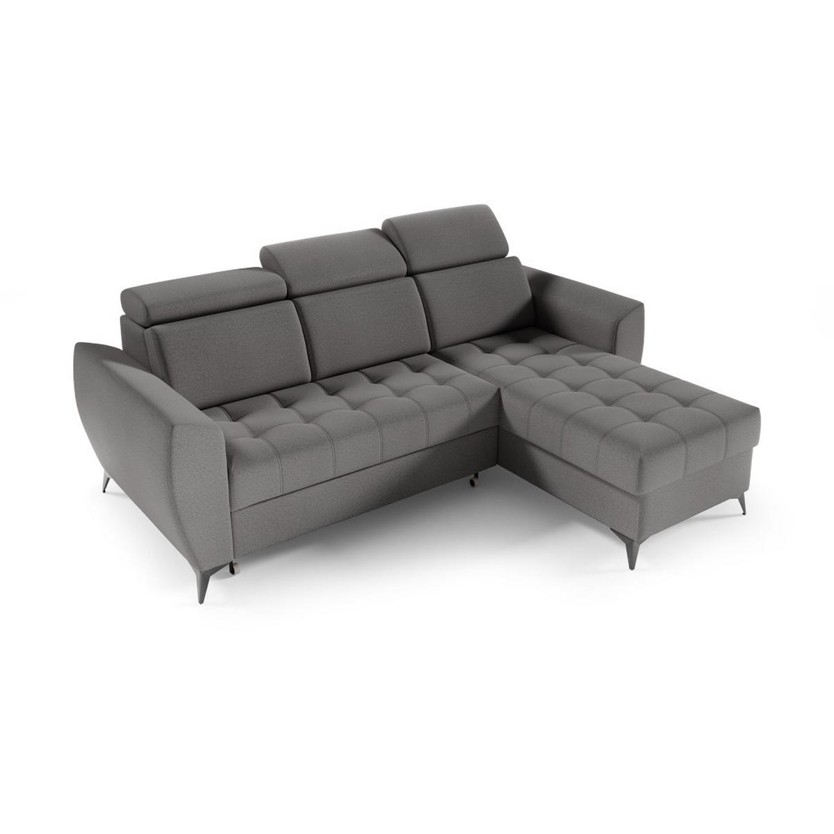 ECKSCHLAFSOFA Aurora I verstellbare Kopfstützen, Dunkelgrau - Dunkelgrau/Schwarz, Textil (235/176cm) - Beautysofa