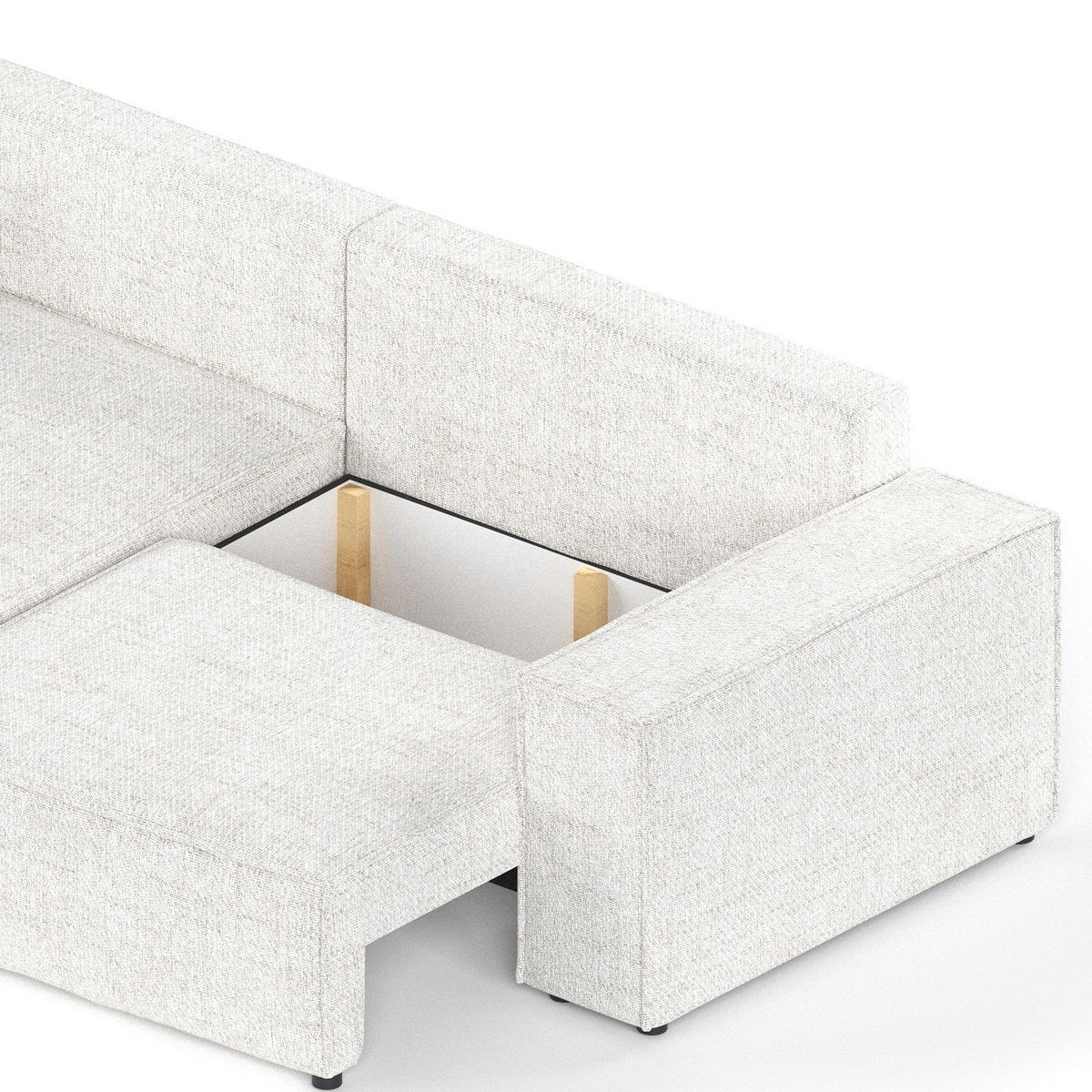 ECKSOFA AVION mit Schlaffunktion Creme im Neve Stoff - Creme/Schwarz, Holz/Holzwerkstoff (253/148cm) - AltaBeds