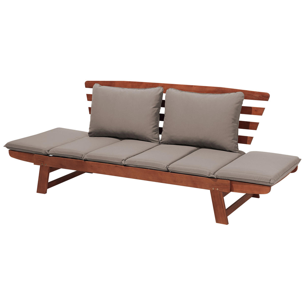 GARTENSOFA Eukalyptusholz dunkelbraun verstellbare Armlehnen 210 cm Portici - Dunkelbraun, Holz (210/82/66cm) - Beliani