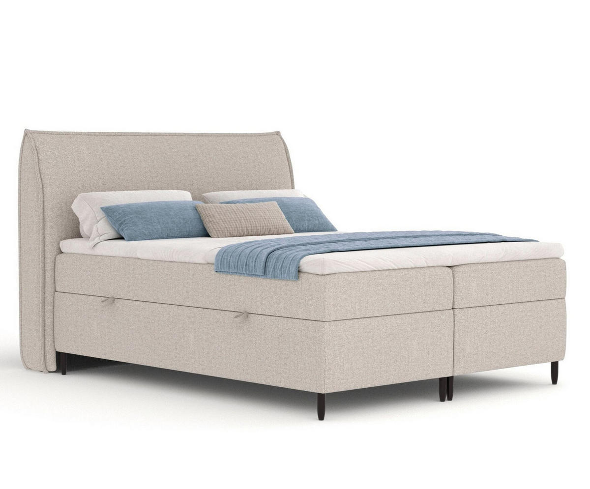 BOXBETT 180/200 cm Corvus, in Cashmere-Farbe, Matratze, Topper, Bettkasten, H2 = mittel - Kaschmir/Schwarz, Holz/Holzwerkstoff (180/200cm) - Maison de Reve