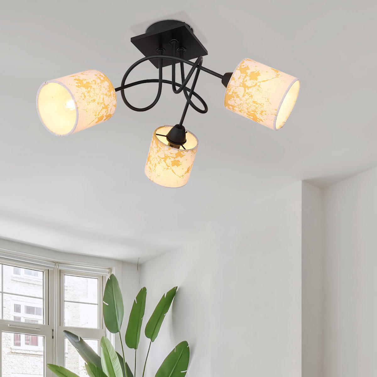 LED DECKENLEUCHTE Metall Weiß Textil - Weiß, Holz (46/46/27.5cm) - Globo Lighting