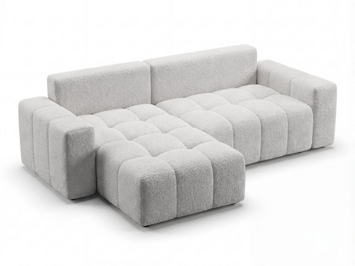 ECKSOFA Bresso Bouclé-Stoff Hellgrau - Hellgrau, Holz/Textil (255/168cm) - Graingold
