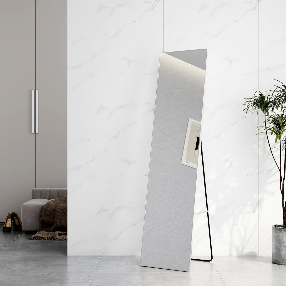 STANDSPIEGEL Wandmontage oder Freistehend Chromer Metallrahmen 160/40/2 cm - Silberfarben, Glas/Metall (40/160/160cm) - EMKE