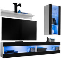 WOHNWAND TIVOLI SET5-WHITE/BLACK+BLU Offener Raum Weiß Schwarz - Schwarz/Weiß, Glas/Holzwerkstoff (200/195/35cm) - Komodee
