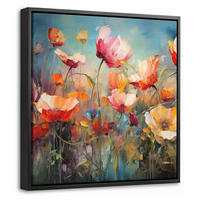 LEINWAND Bilder mit Rahmen - Blumen - Aquarell - Kunst - Botanisch - Natur - 20x20 - Orange, Textil (20/20cm) - MuchoWow