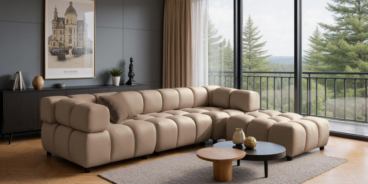 ECKSOFA L-Form Bolla, stoff Bluvel, Latte, Rechts - Beige, Holz (288/192cm) - Kaiser Möbel