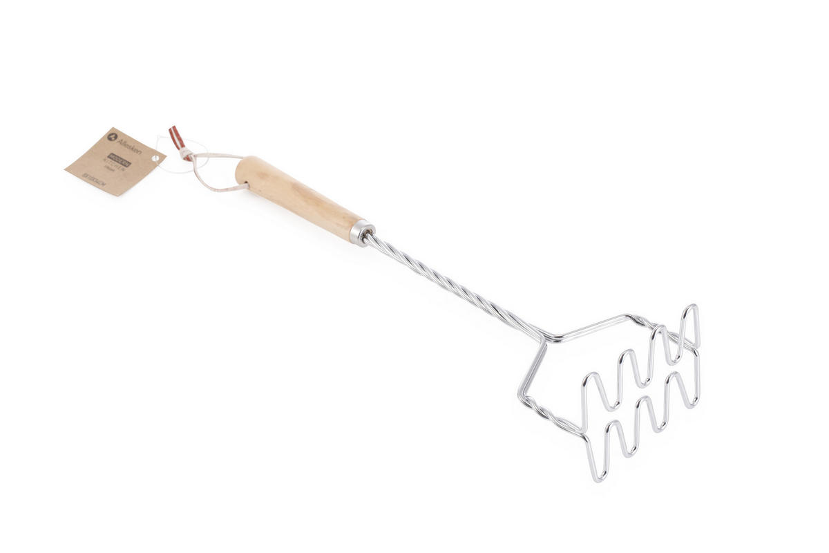 KARTOFFELSTAMPFER Modern Kitchen Naturfarbe Silber 8/10/34 cm Holz - Silberfarben/Naturfarben, Holz/Metall (10/8cm) - Mondex
