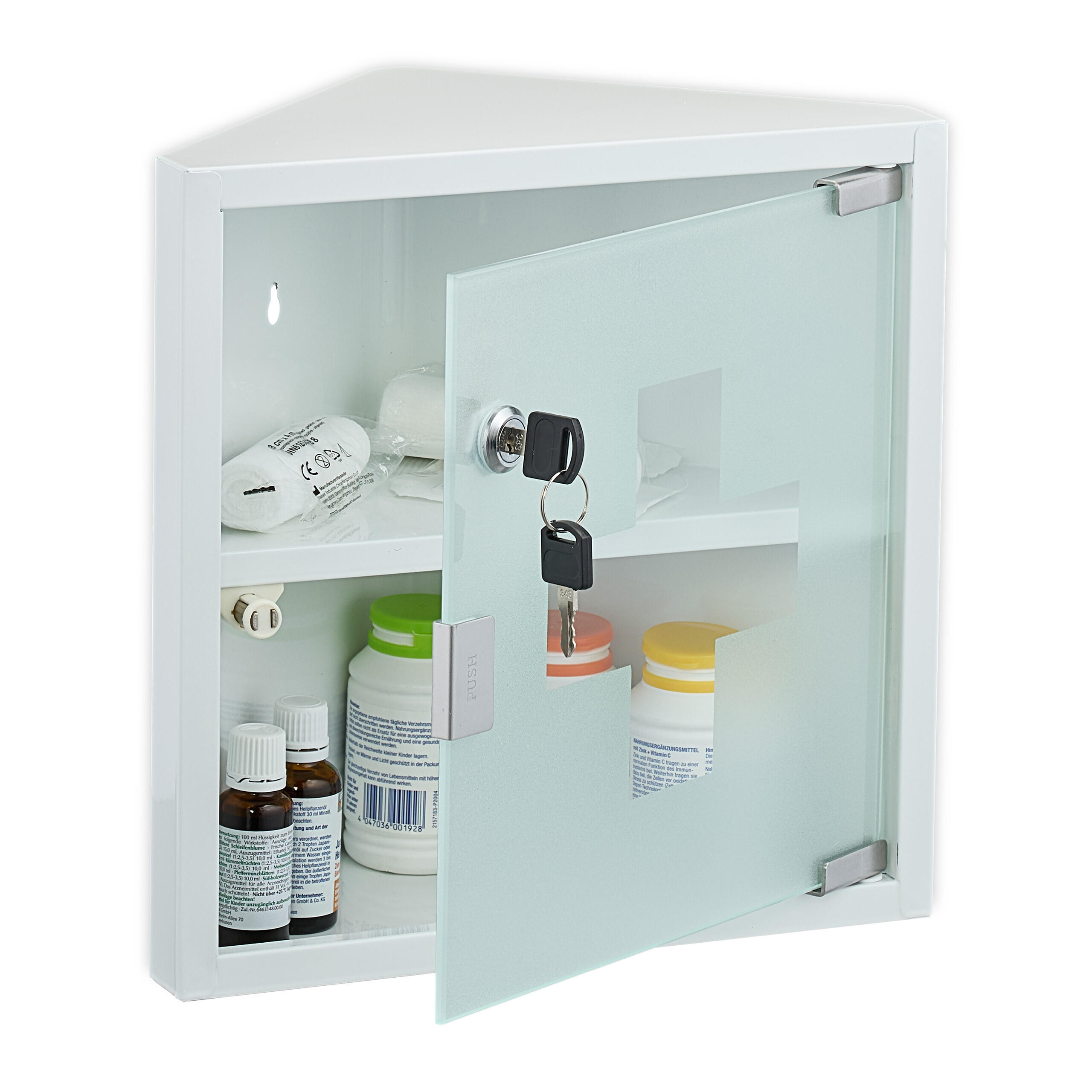 MEDIZINSCHRANK - Weiß, Glas/Metall (30/30/17.5cm) - Relaxdays