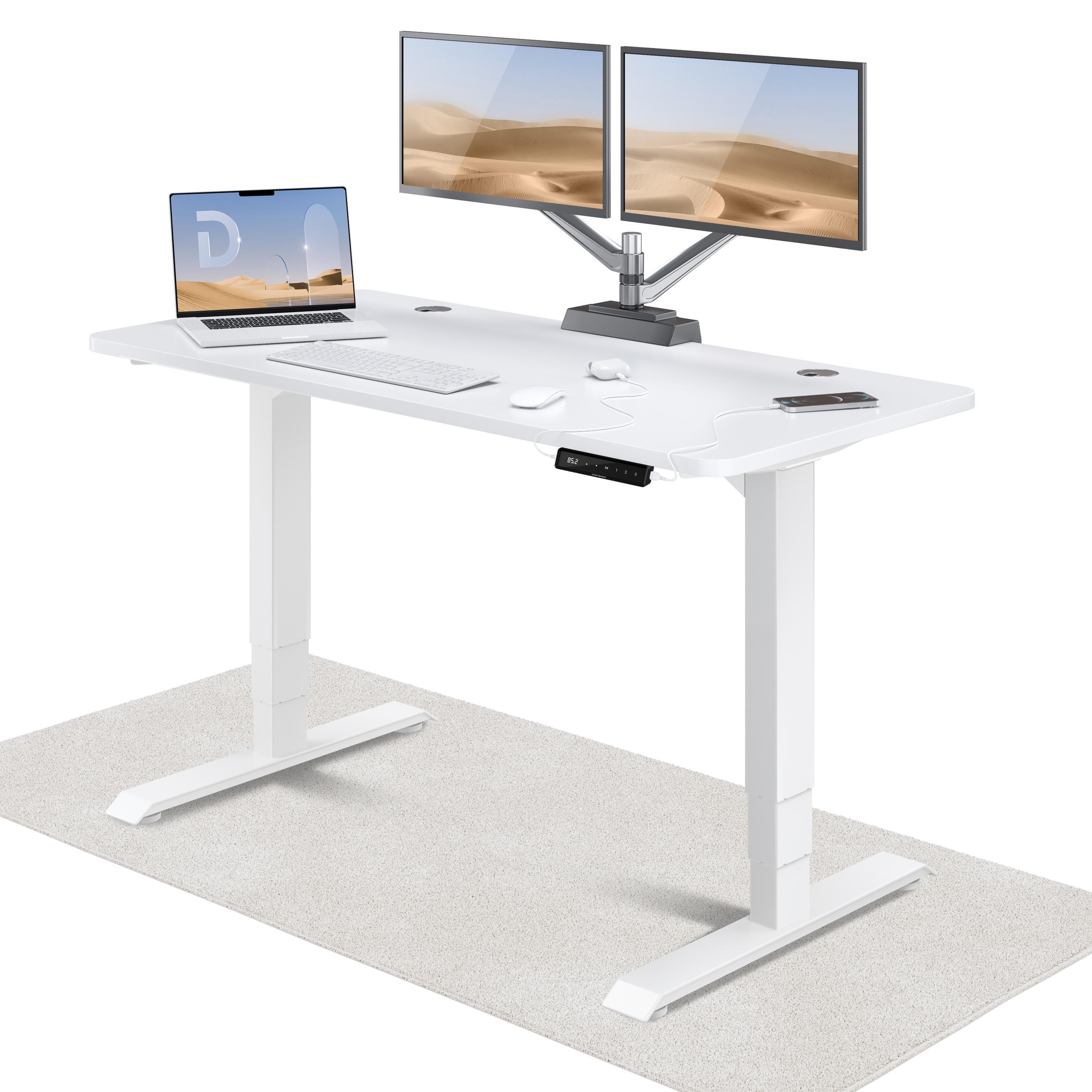 SCHREIBTISCH Elektrisch Höhenverstellbarer HomePro 140x70cm Weiß/Weiß mit Memory-Funktion, Anti-Kollisions Technologie - Weiß, Holzwerkstoff (70/140/62cm) - Desktronic