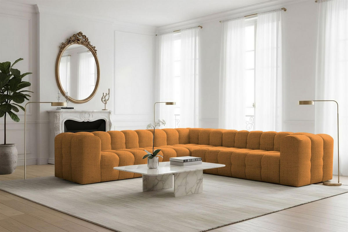 ECKSOFA Solvie In Moly - Orange, Holzwerkstoff/Textil (300/300cm) - Fun Möbel