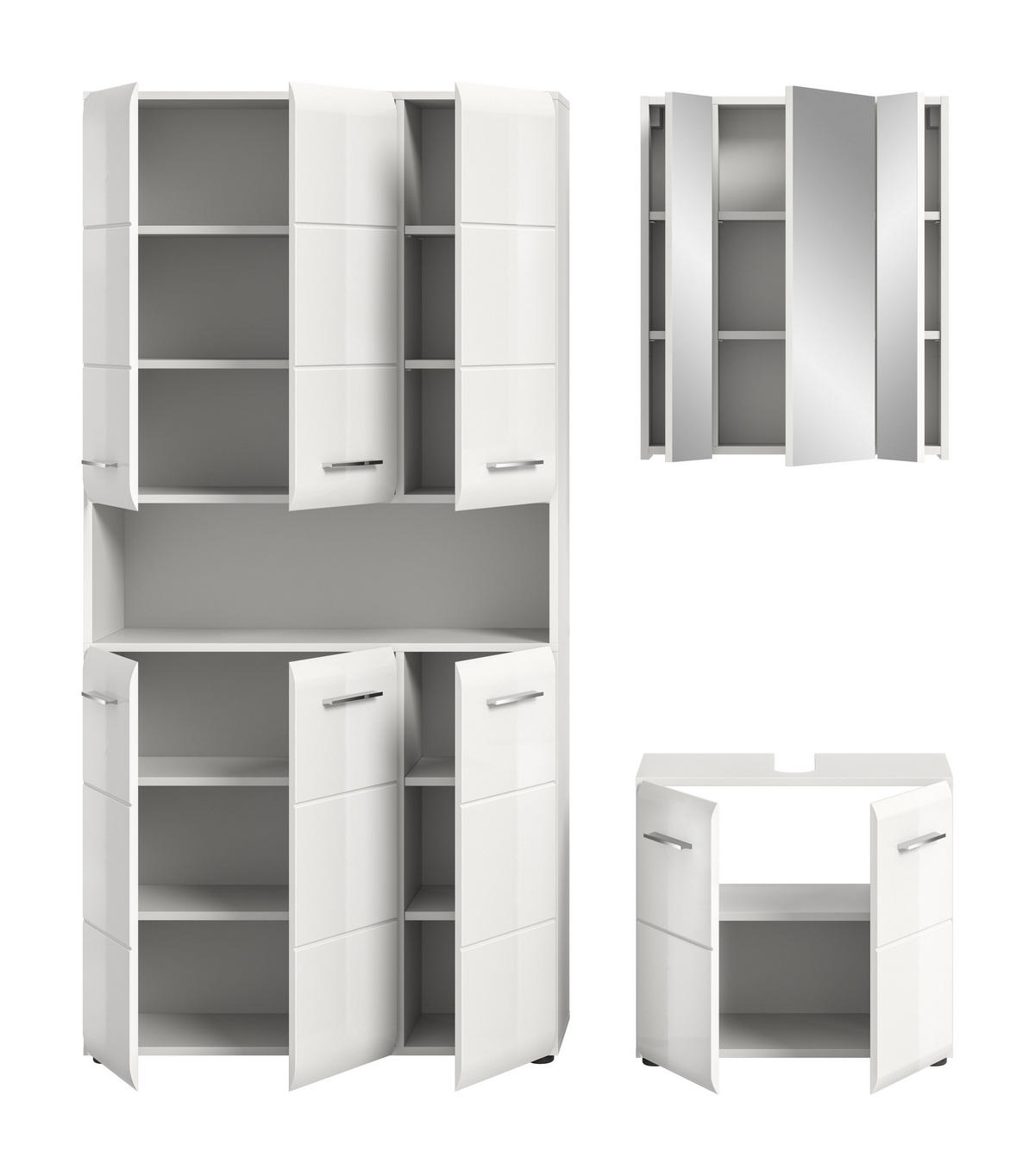 BADKOMBINATION 3 tlg. Ice Bad in weiß Nachbildung und weiß hochglanz B/H/T: 165x185x30 cm - Weiß, Holz (165/185/30cm)