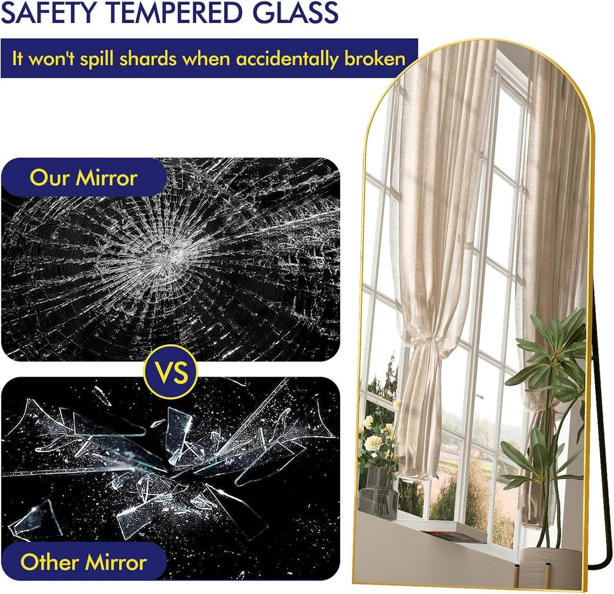 STANDSPIEGEL 180x80 cm- Rund, Standspiegel, Wandmontage - Goldfarben, Glas/Metall (80/180/180cm)