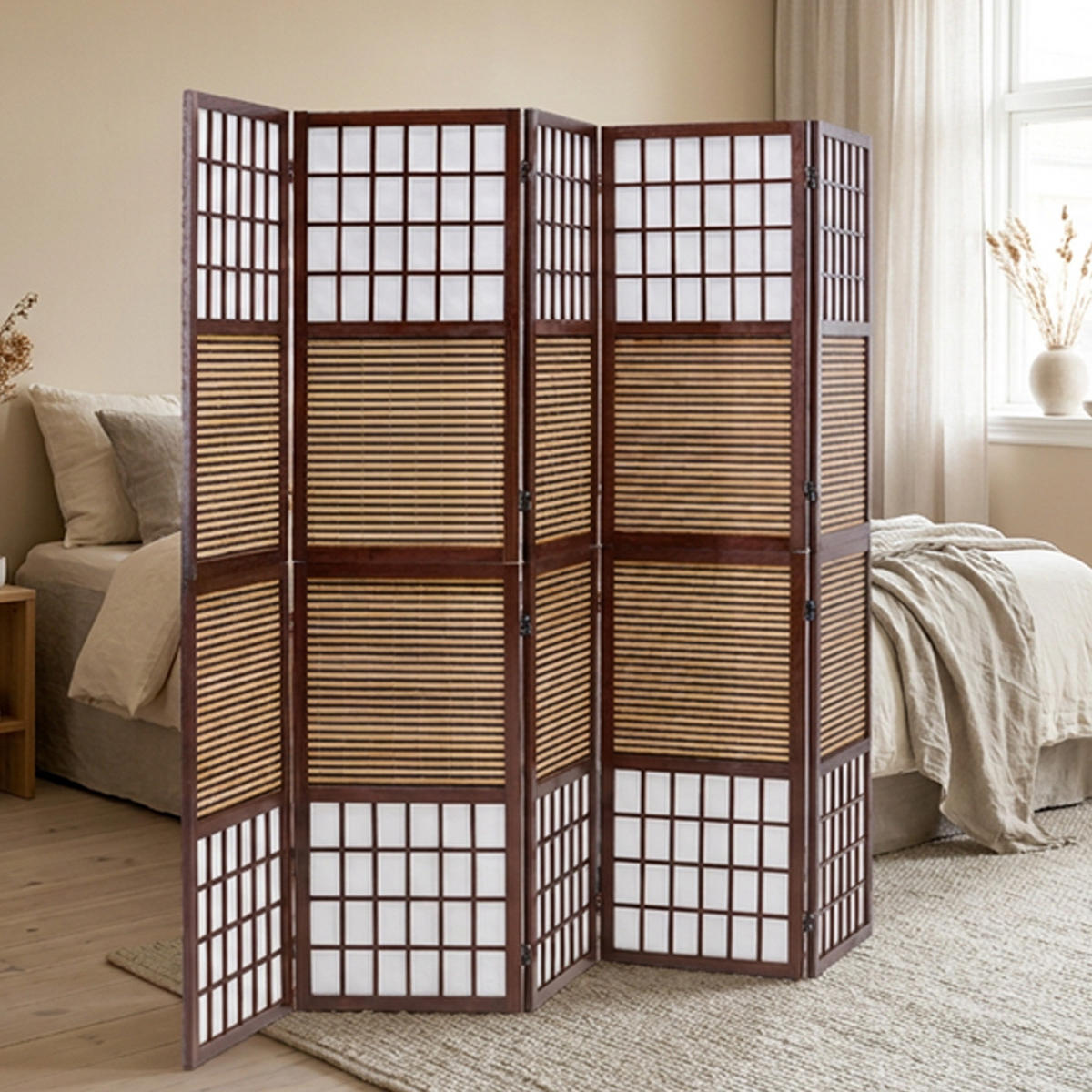 PARAVENT 5-tlg. 220/175 cm Braun Bambuslamellen - Braun, Holz (220/175/2cm) - Homestyle4u