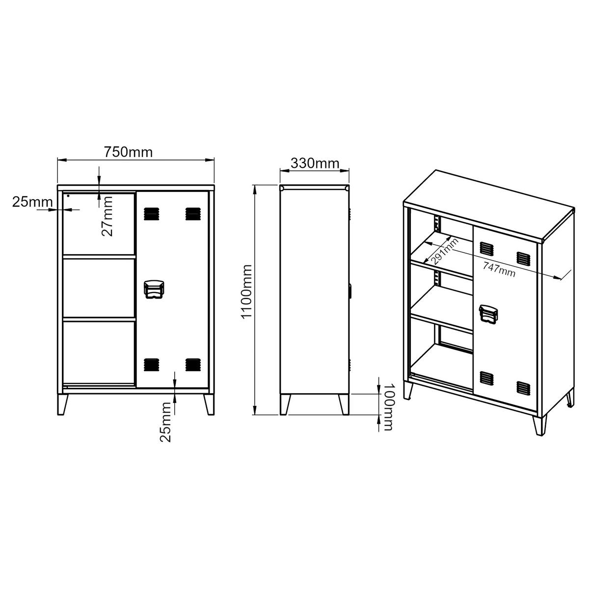 METALLSCHRANK Oripää - Schwarz, Metall (75/110/33cm) - [en.casa]