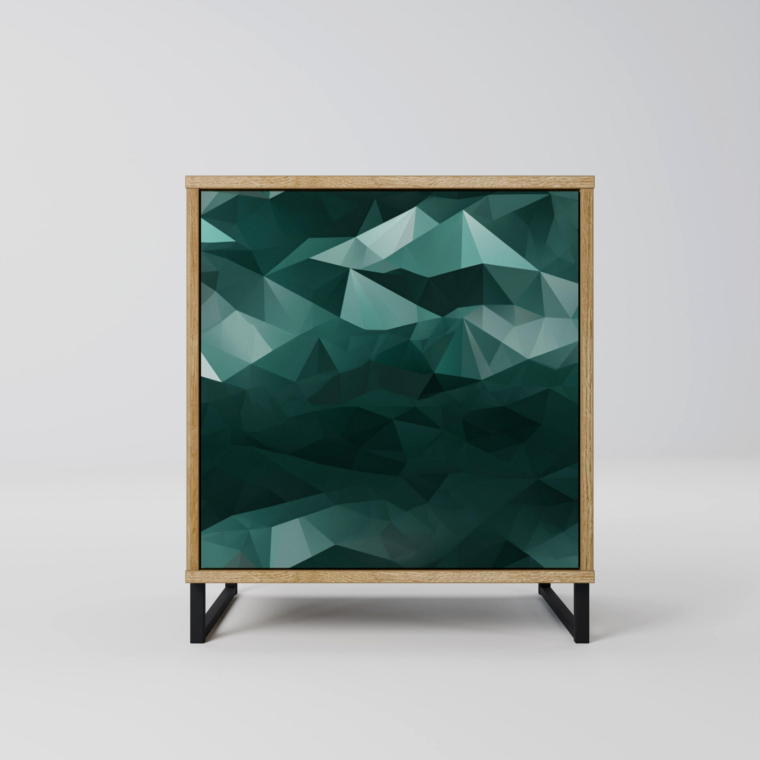 SIDEBOARD POLYGONAL FLOATING, Eichefarben, 57,5x42x67,5 cm, Schwarze Metall-Rahmenfüße - Eichefarben/Multicolor, Holzwerkstoff/Metall (57.5/67.5/42cm) - SpaceRebels
