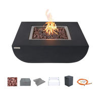 FEUERTISCH Aurora Gasfeuerstelle aus GF-Beton - 4-tlg. Set inkl. Glasumrandung, Brennerabdeckung und Gasflaschen-Abdeckung - Schwarz, Naturmaterialien (86/36/86cm) - Elementi