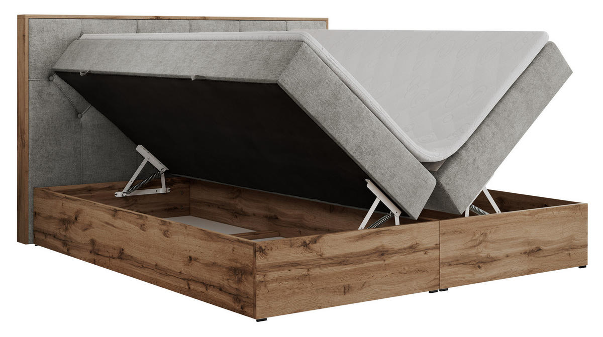 BOXBETT VENETO 180/200 Hellgrau Struktur - H3 - Hellgrau, Holz/Textil (180/200cm) - MKS