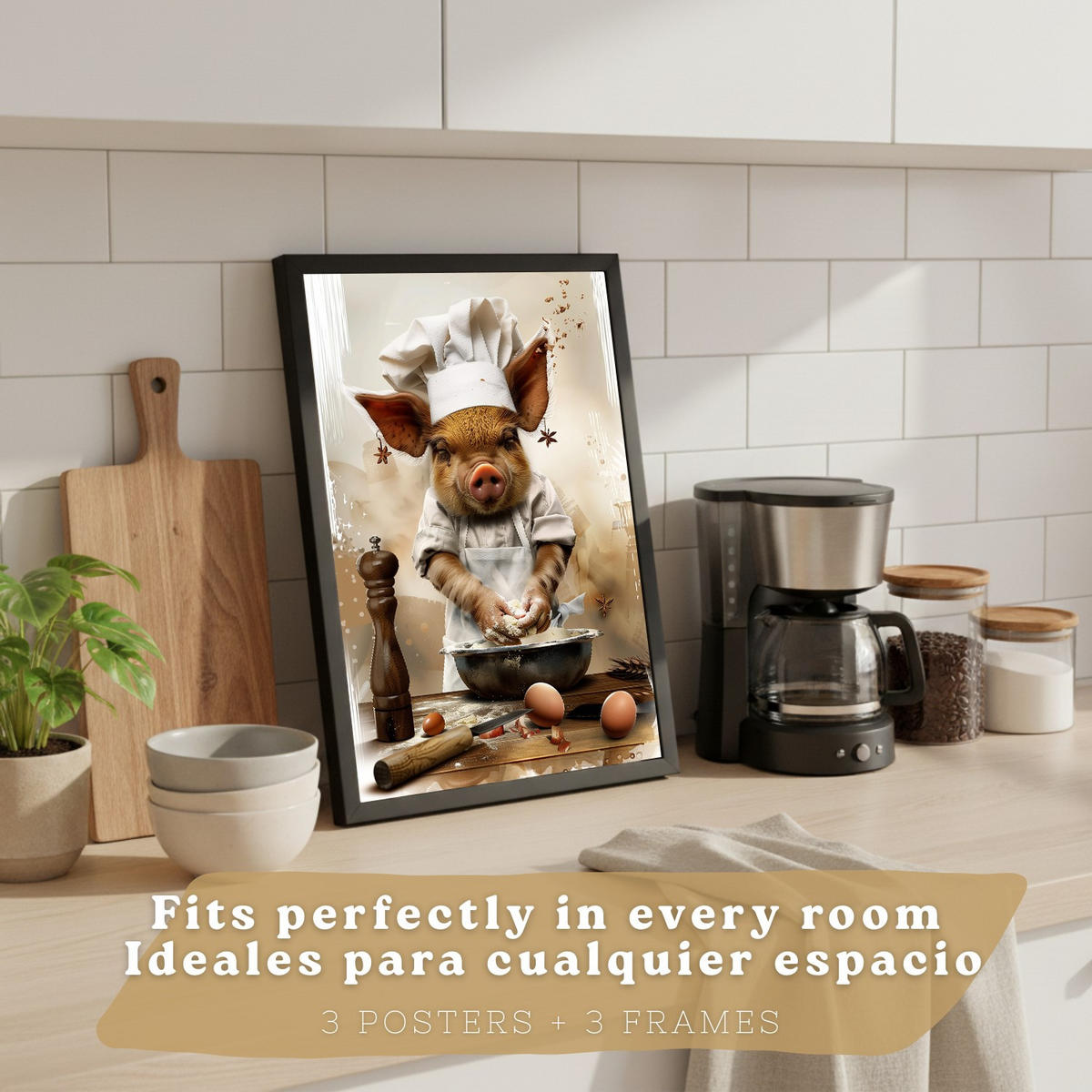 PLAKAT Sada 3 Dorty A4 Černý rám - černá, papír (29.7/1/21cm) - Nacnic