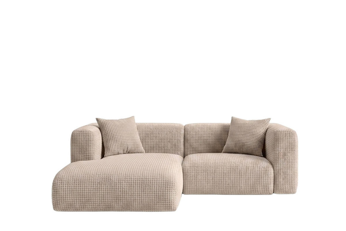 ECKSOFA L-Form mini, Chenille-Stoff Cremona, Beige, Links, GRETA - Beige, Holz (226/179cm) - Kaiser Möbel