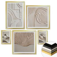 WANDBILDER 5er Set - 50x50 cm & 20x30 cm & 40x60 cm Goldrahmen - Abstrakte beige Wellen - Goldfarben, Kunststoff (40/60cm) - ArtPrintCave