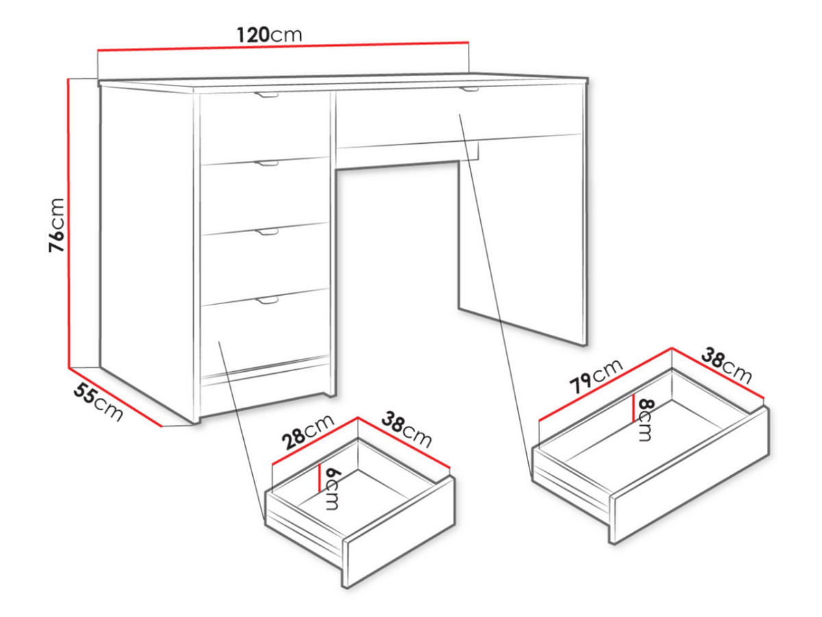 SCHREIBTISCH Tireno - Goldfarben/Weiß, Holzwerkstoff/Metall (55/120/76cm) - MIRJAN24