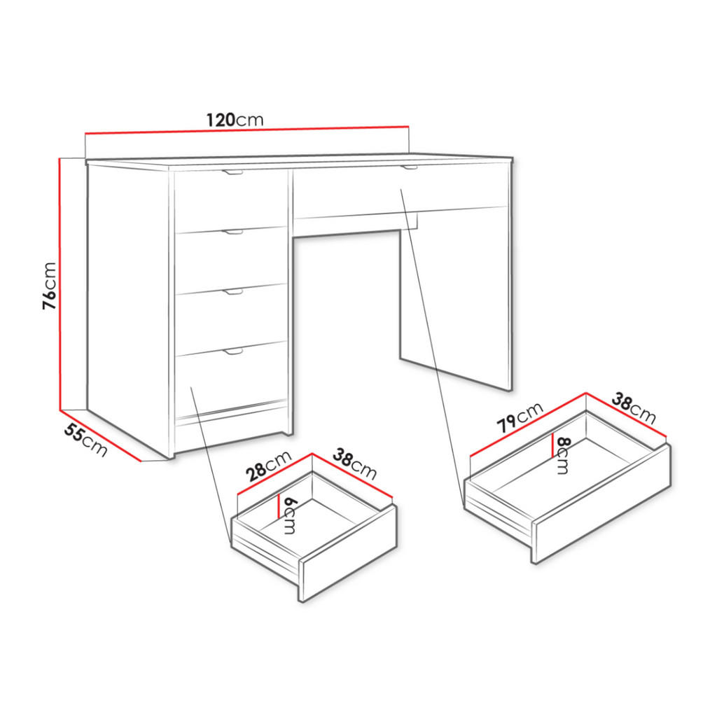 Thumbnail - Mirjan24 Schreibtisch, Sand, Metall, 5 Schubladen, Rechteckig, 120x76x55 cm, Arbeitszimmer, Schreibtische, Bürotische