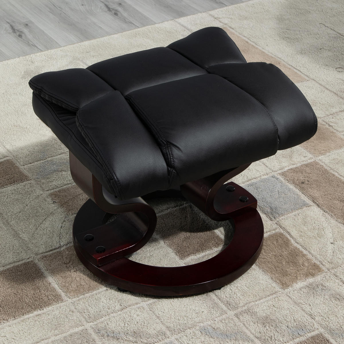 RELAXSESSEL mit Hocker, drehbarer Fernsehsessel, TV-Sessel mit Liegefunktion - Schwarz, Leder/Holz (79/100/80cm) - HOMCOM