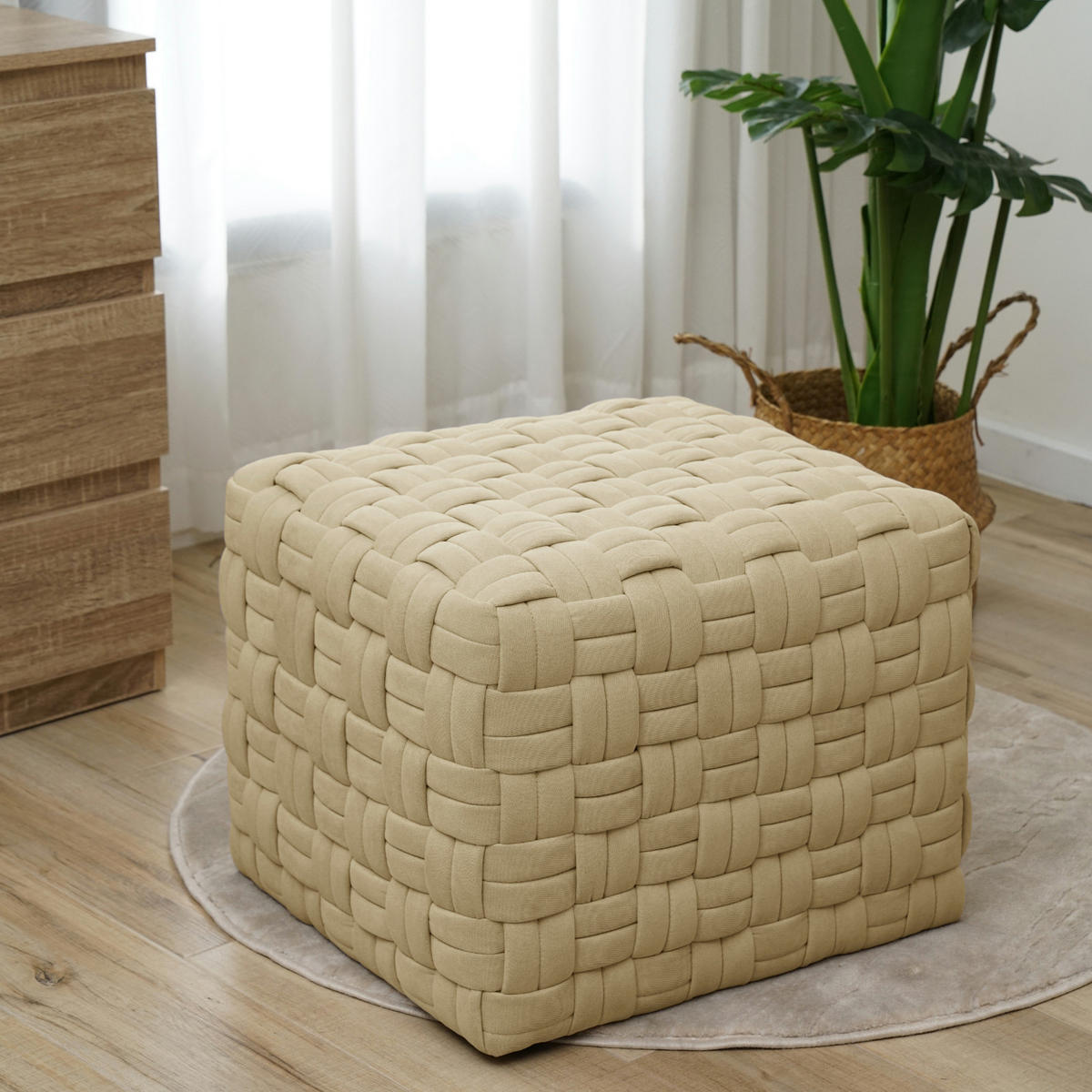 HOCKER POPPY Stoff Beige - Beige, Textil (50/42/55cm) - SVITA