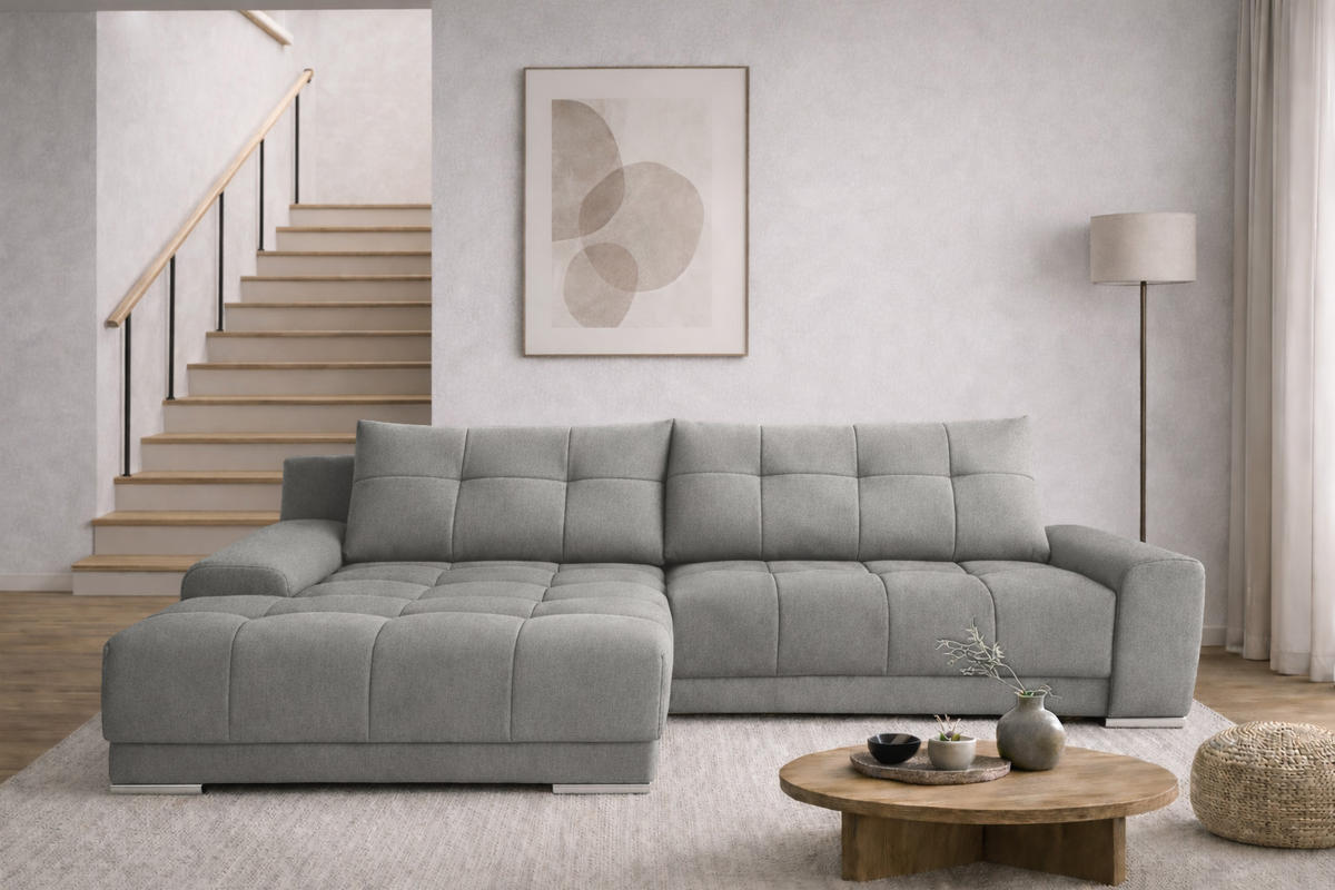 ECKSOFA WAVE Mit Schlaffunktion, Stoff SORO, Hellgrau Links - Hellgrau, Holz (105/281cm) - Kaiser Möbel